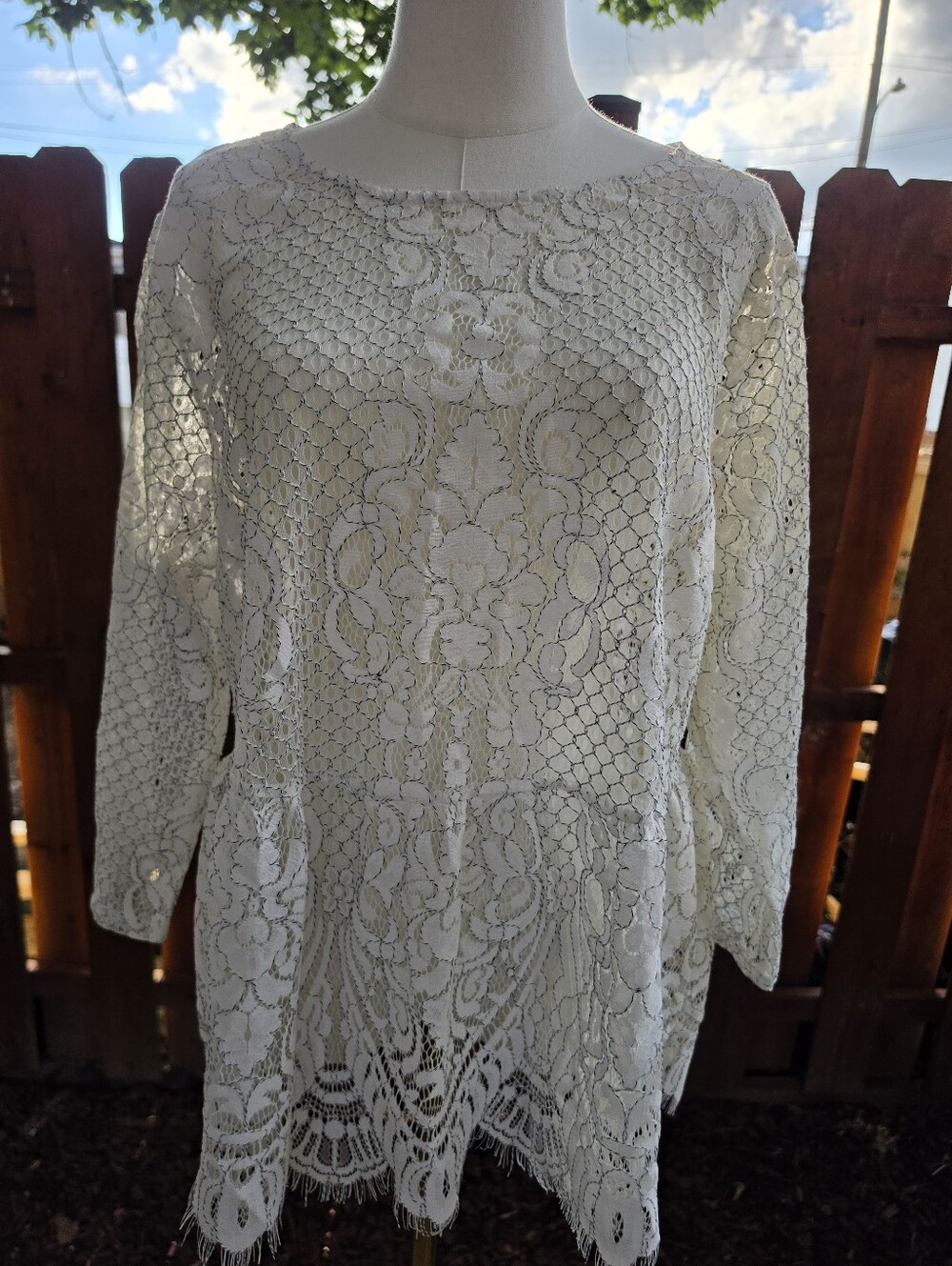 Womens Lace Crochet Long Sleeve Tunic - Cream Fairy Cottagecore Boho